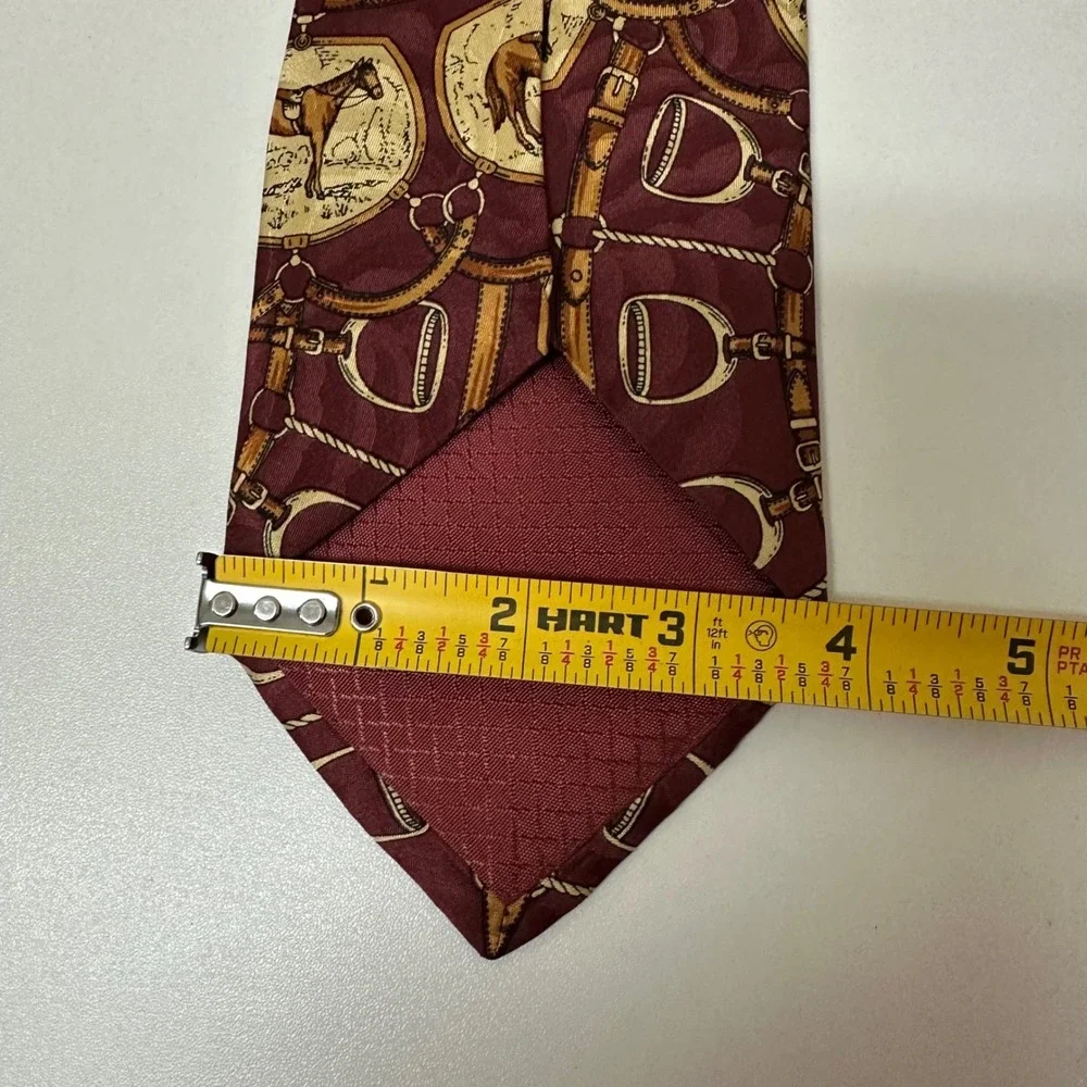 Hathaway Mens Silk Necktie Burgundy Equestrian Horse Stirrup Made in USA